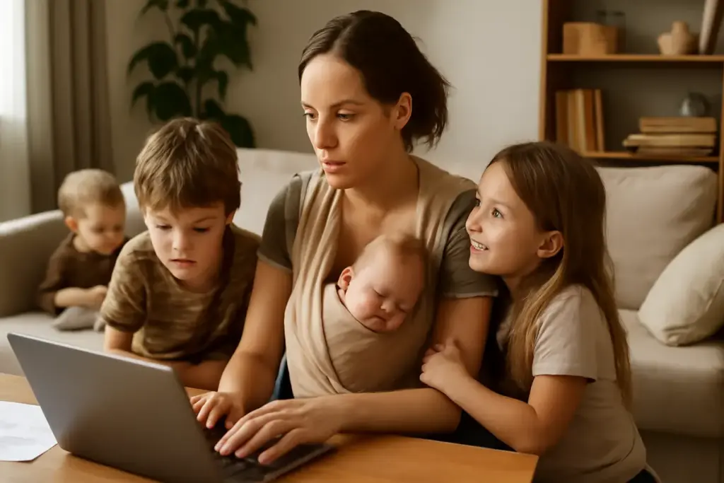 Storie di famiglie numerose e babywearing: idee per collaborare senza rinunciare al contatto con tutti i figli
